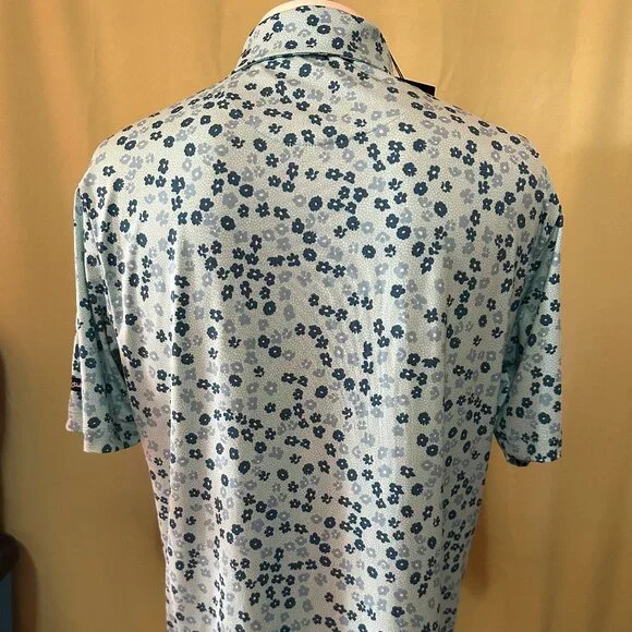 NWT Bad Birdie Men's Teal Floral Print Polyester Polo Shirt Medium MSRP $78 - Picture 6 of 7